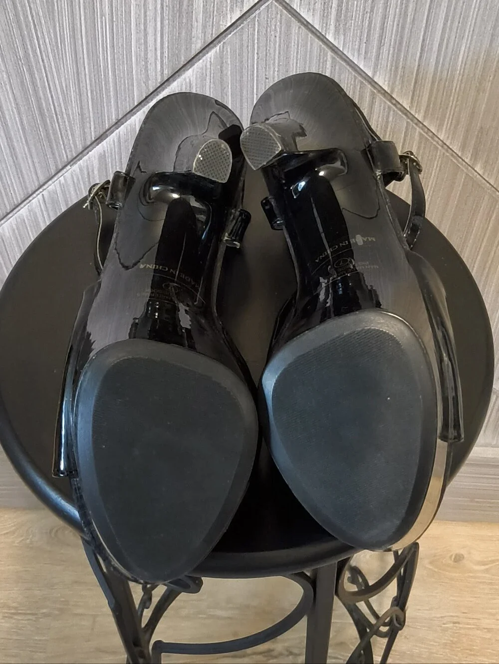 Ellie Black Patent Platform Stiletto Heels Ankle Strap Sexy Party Shoes Sz 7